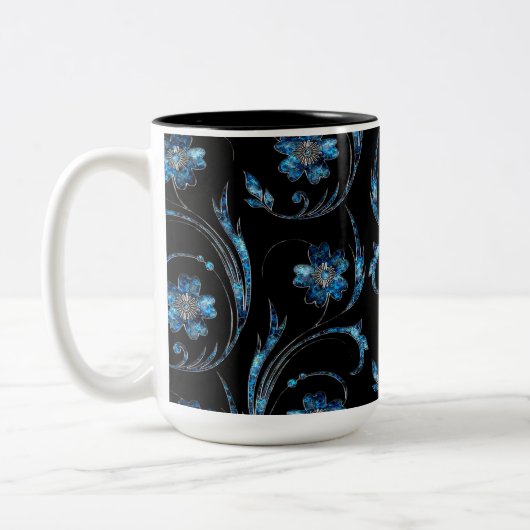 Blauer Schimmer Floral 2 Zweifarbige Tasse (Links)