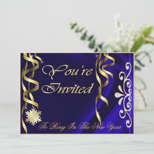 Blauer Schimmer Soiree Silvester Einladung (Stehend Vorderseite)