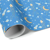 Blauer schläfriger Mond Geschenkpapier (Rolleneckpunkt)