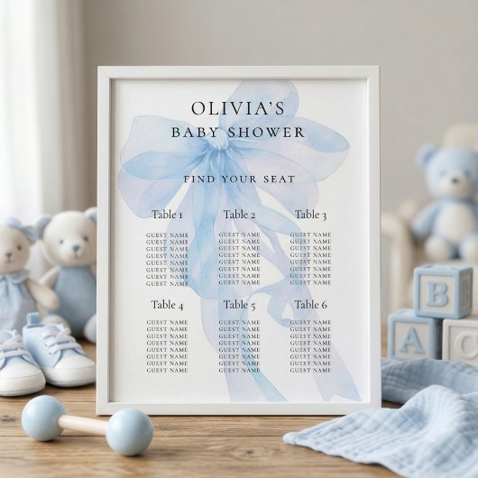Blauer Schleife Baby Shower 6 Tisch Sitzplan Poster