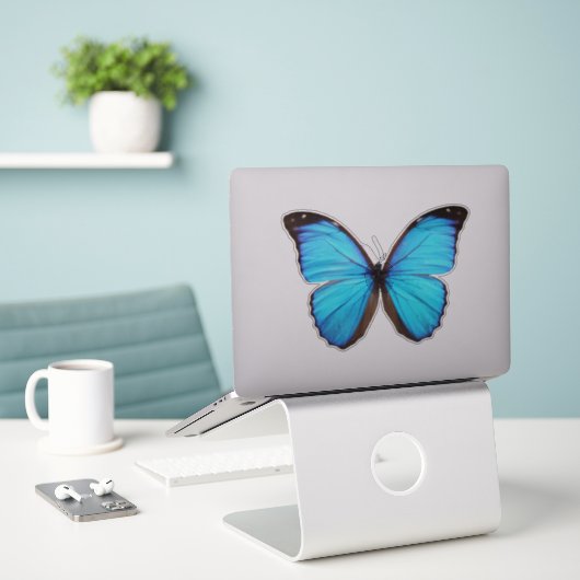 Blauer Schmetterling 1 Aufkleber (Laptop auf Schreibtisch)