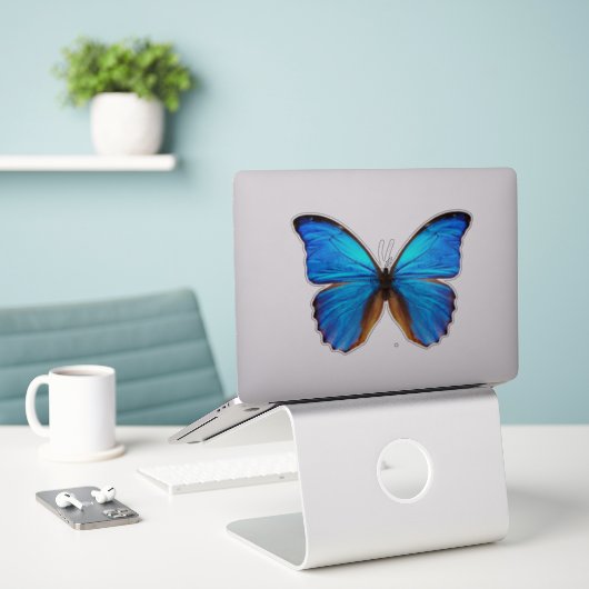 Blauer Schmetterling 2 Aufkleber (Laptop auf Schreibtisch)