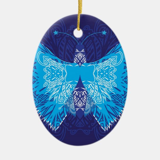 Blauer Schmetterling abstrakt Keramikornament (Vorne)