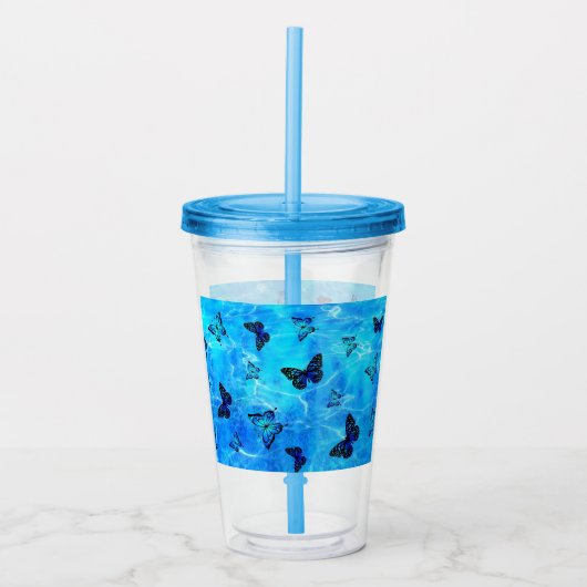 Blauer Schmetterling Acryltrinkbecher (Vorderseite)