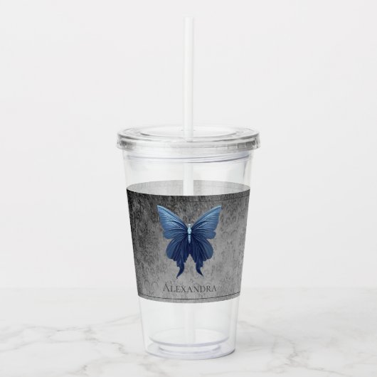 Blauer Schmetterling Acryltrinkbecher (Vorderseite)