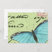 Blauer Schmetterling auf Aquamariner Postkarte (Vorne/Hinten)
