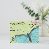 Blauer Schmetterling auf Aquamariner Postkarte (Stehend Vorderseite)