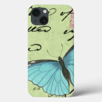 Blauer Schmetterling auf Aquamariner Postkarte