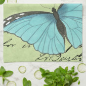 Blauer Schmetterling auf Aquamariner Postkarte Geschirrtuch (Gefaltet)