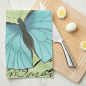 Blauer Schmetterling auf Aquamariner Postkarte Geschirrtuch (Viertel Falte)