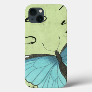 Blauer Schmetterling auf Aquamariner Postkarte iPhone 13 Hülle