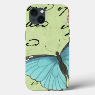 Blauer Schmetterling auf Aquamariner Postkarte iPhone 13 Hülle