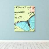 Blauer Schmetterling auf Aquamariner Postkarte Leinwanddruck (Insitu (Holzboden))