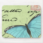 Blauer Schmetterling auf Aquamariner Postkarte Mousepad (Vorne)