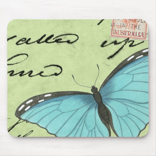 Blauer Schmetterling auf Aquamariner Postkarte Mousepad (Vorne)
