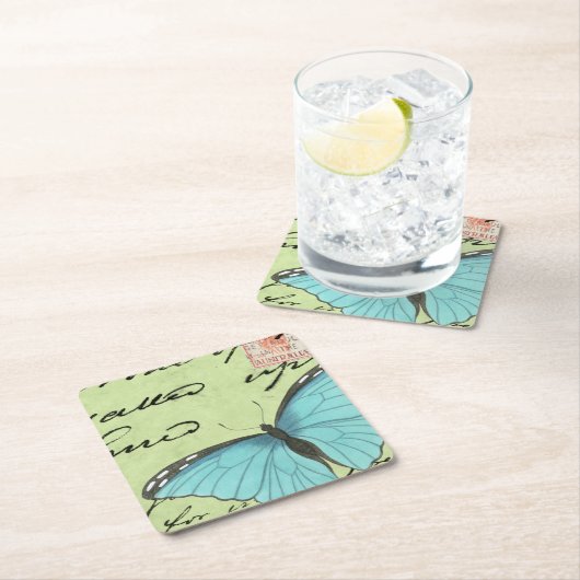 Blauer Schmetterling auf Aquamariner Postkarte Rechteckiger Pappuntersetzer (Vor Ort)