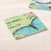 Blauer Schmetterling auf Aquamariner Postkarte Rechteckiger Pappuntersetzer (angewinkelt)