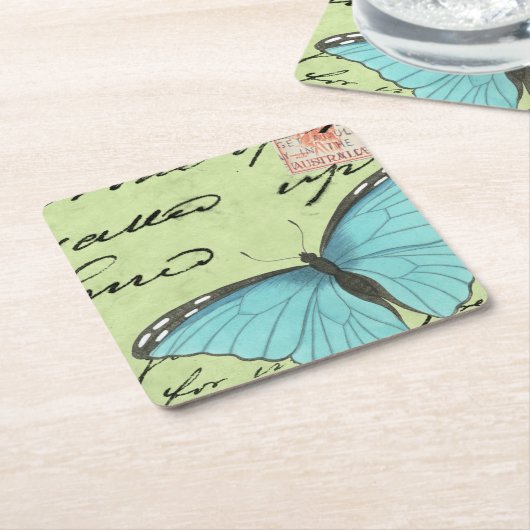 Blauer Schmetterling auf Aquamariner Postkarte Rechteckiger Pappuntersetzer (angewinkelt)