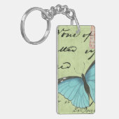 Blauer Schmetterling auf Aquamariner Postkarte Schlüsselanhänger (Vorderseite links)
