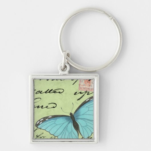 Blauer Schmetterling auf Aquamariner Postkarte Schlüsselanhänger (Vorne)