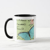 Blauer Schmetterling auf Aquamariner Postkarte Tasse (Links)