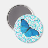 Blauer Schmetterling auf Asiatischer Blume Magnet (Vorderseite/Rückseite)