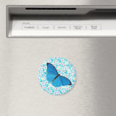Blauer Schmetterling auf Asiatischer Blume Magnet (In Situ (Geschirrspüler))