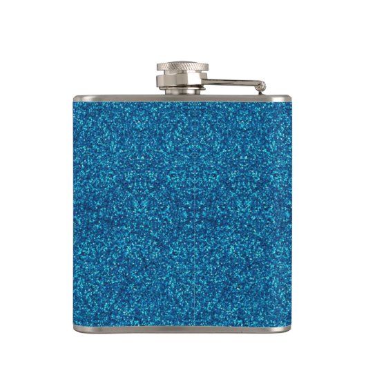 Blauer Schmetterling auf blauem Glitzer Flachmann (Rückseite)