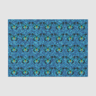 Blauer Schmetterling auf blauem Glitzer - Gewebepa Seidenpapier