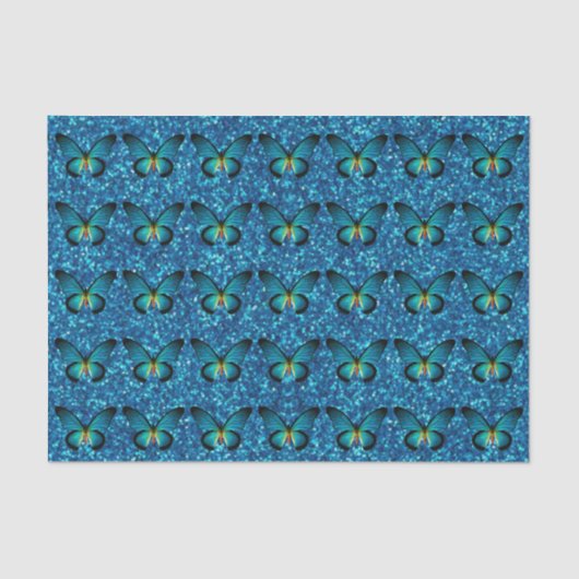 Blauer Schmetterling auf blauem Glitzer - Gewebepa Seidenpapier (Vorderseite)