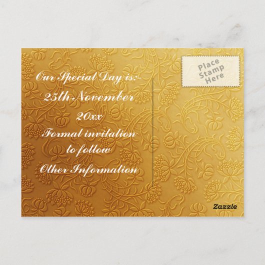 Blauer Schmetterling auf Daffodin Save the Date Postkarte (Rückseite)