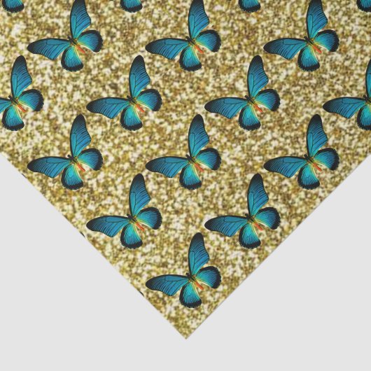 Blauer Schmetterling auf dem Glitzer Seidenpapier (Ausschnitt)