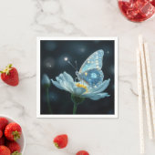 Blauer Schmetterling auf einer Mondblume Serviette (Beispiel)