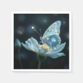 Blauer Schmetterling auf einer Mondblume Serviette (Vorderseite)