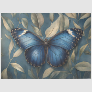 Blauer Schmetterling auf Foliage Decoupage Seidenpapier