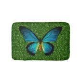 Blauer Schmetterling auf grünem Glitzer Badematte (Vorderseite)