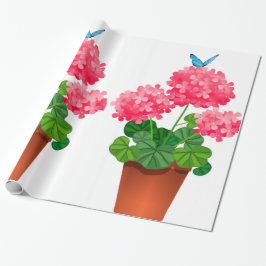 Blauer Schmetterling auf rosa Blume - Packpapier