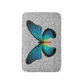 Blauer Schmetterling auf Silver Glitzer Bath Mat Badematte (Vorderseite Vertikal)
