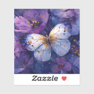 Blauer Schmetterling auf violetten Blumen Aufkleber
