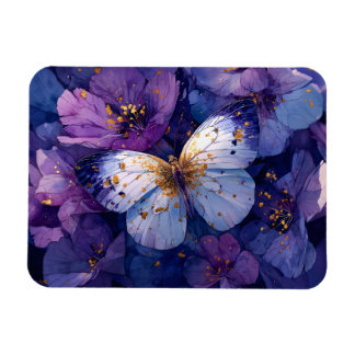 Blauer Schmetterling auf violetten Blumen Magnet