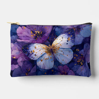 Blauer Schmetterling auf violetten Blumen Zubehörtasche