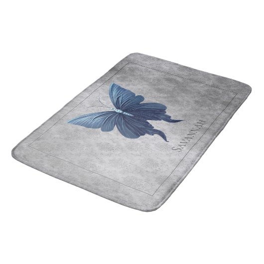 Blauer Schmetterling Badematte (Schrägansicht)