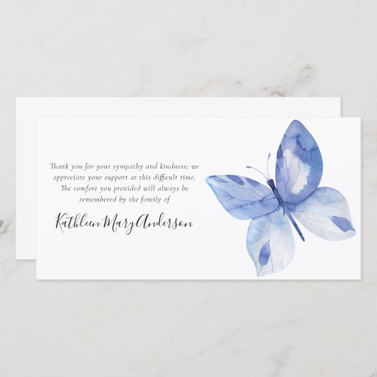Blauer Schmetterling Beerdigung Dankeskarte (Vorne/Hinten)