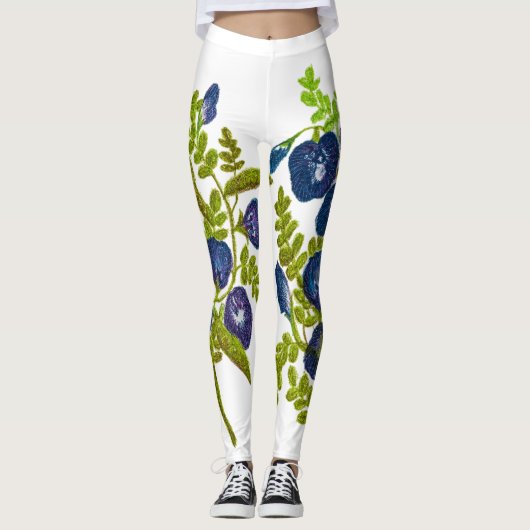 Blauer Schmetterling Blume Leggings (Vorderseite)