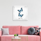 Blauer Schmetterling Blumenkanvas Print Leinwanddruck (Insitu (Wohnzimmer))