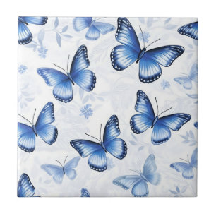 Blauer Schmetterling Blumenmuster Keramikfliese