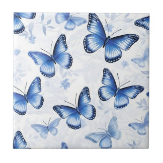 Blauer Schmetterling Blumenmuster Keramikfliese