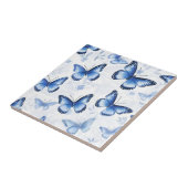 Blauer Schmetterling Blumenmuster Keramikfliese (Seite)