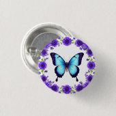 Blauer Schmetterling Blumiger Frühlingsgarten Viol Button (Vorne & Hinten)