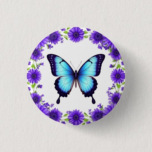 Blauer Schmetterling Blumiger Frühlingsgarten Viol Button (Vorderseite)